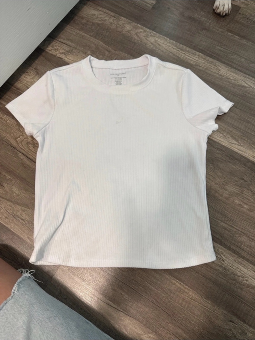 Girls' White Ribbed Short Sleeve Crew Tee